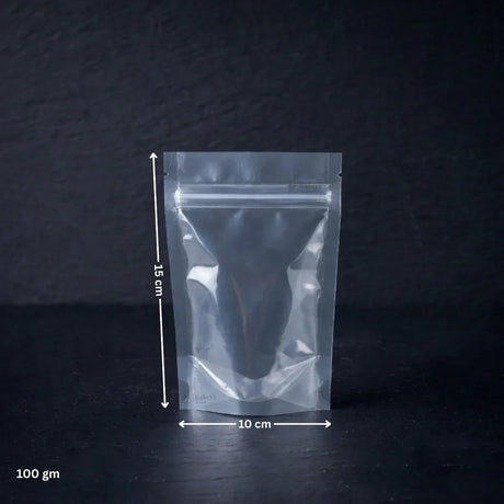 110 GSM Clear Stand-up Ziplock Pouch | Zip Lock Standing Pouch - Bakeyy.com - India - 110 GSM Clear Stand-up Ziplock Pouch | Zip Lock Standing Pouch - 100g 260.00