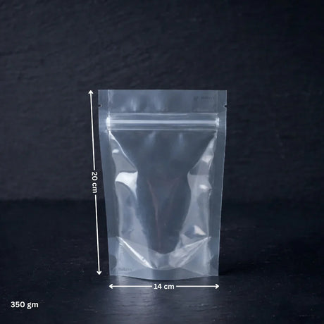 110 GSM Clear Stand-up Ziplock Pouch | Zip Lock Standing Pouch - Bakeyy.com - India - 110 GSM Clear Stand-up Ziplock Pouch | Zip Lock Standing Pouch - 350g 210.00