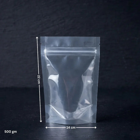 110 GSM Clear Stand-up Ziplock Pouch | Zip Lock Standing Pouch - Bakeyy.com - India - 110 GSM Clear Stand-up Ziplock Pouch | Zip Lock Standing Pouch - 500g 505.00