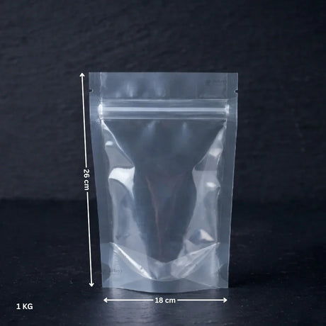 110 GSM Clear Stand-up Ziplock Pouch | Zip Lock Standing Pouch - Bakeyy.com - India - 110 GSM Clear Stand-up Ziplock Pouch | Zip Lock Standing Pouch - 1 kg 615.00