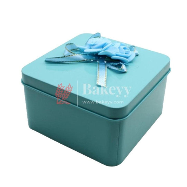 turquoise square Rectangle Empty Decorative Tin Box | Gift Box | Chocolate Box | Sweet Box | Jewellery Box | Luxury Box | Pack of 8 - Bakeyy.com
