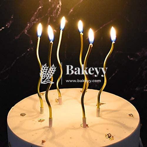 Twisty Metallic Spiral Candles Gold | 12 pcs | For Birthday, Baby Shower, Wedding Party & Cake Decoration - Bakeyy.com