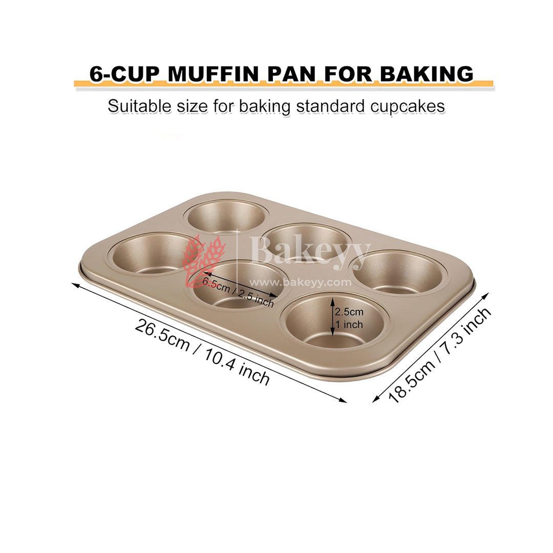 6 Slot Tray Cup Muffin Pan Tins Mould | Baking Cupcake | Non-Stick Mould | Reusable Tray Pan Mould | Non-Stick (Chrome Gold)