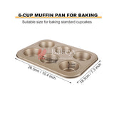 6 Slot Tray Cup Muffin Pan Tins Mould | Baking Cupcake | Non-Stick Mould | Reusable Tray Pan Mould | Non-Stick (Chrome Gold)