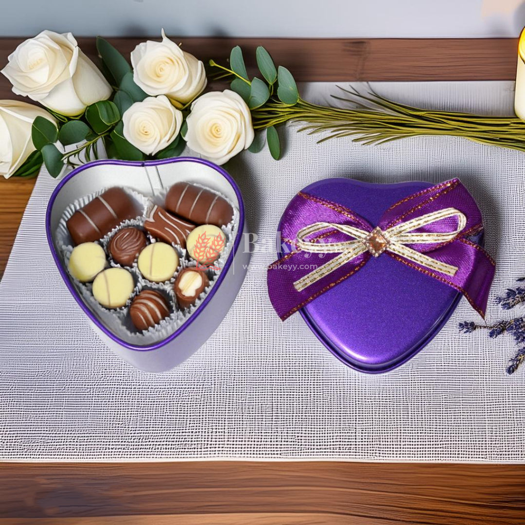 Small | Purple Heart Empty Decorative Tin Box | Gift Box | Chocolate Box | Sweet Box | Jewellery Box | Luxury Box | Pack of 12