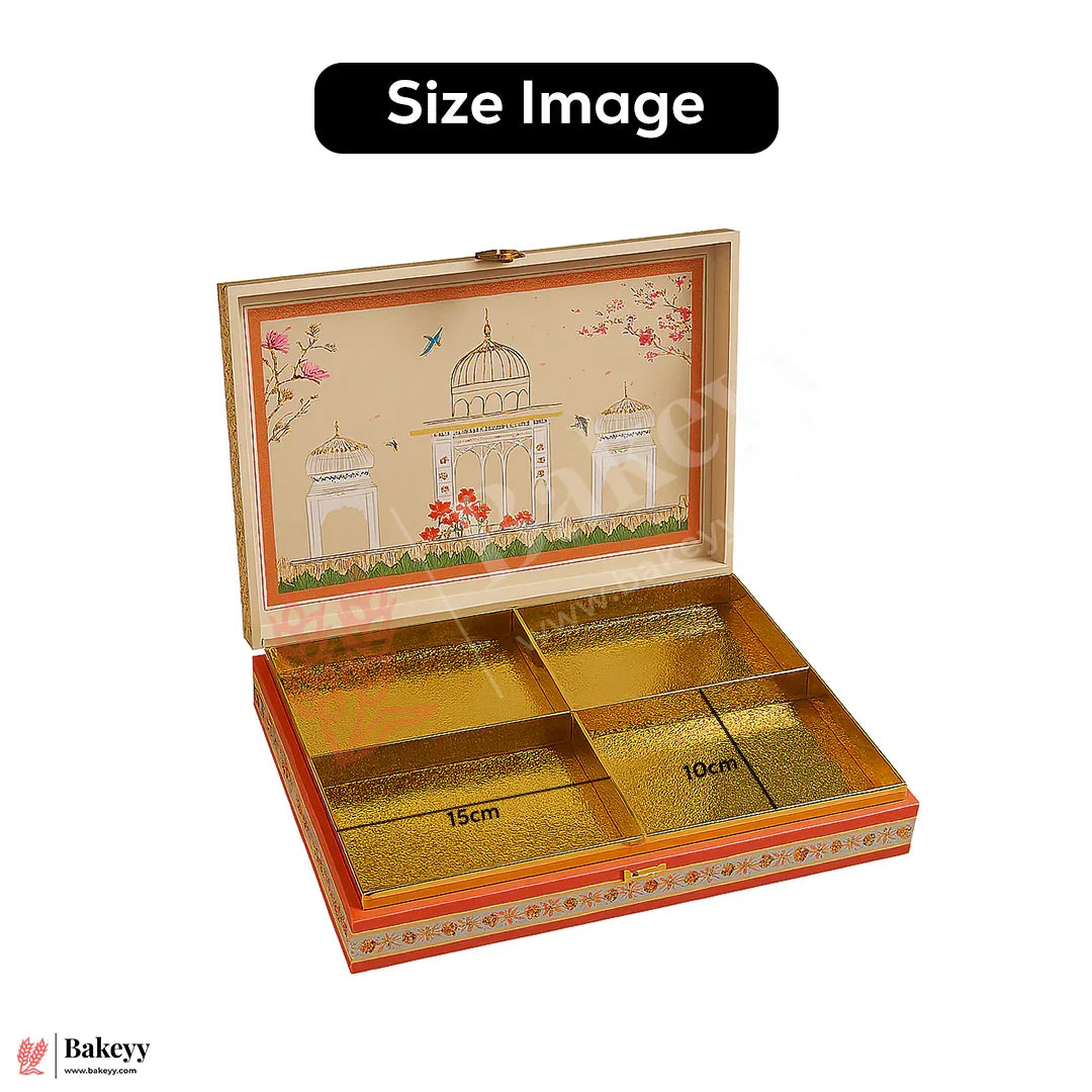 30x20x5cm | Premium MDF Decorative Hamper Box with 4 Compartments – Festive Gifting Edition | Pack of 1