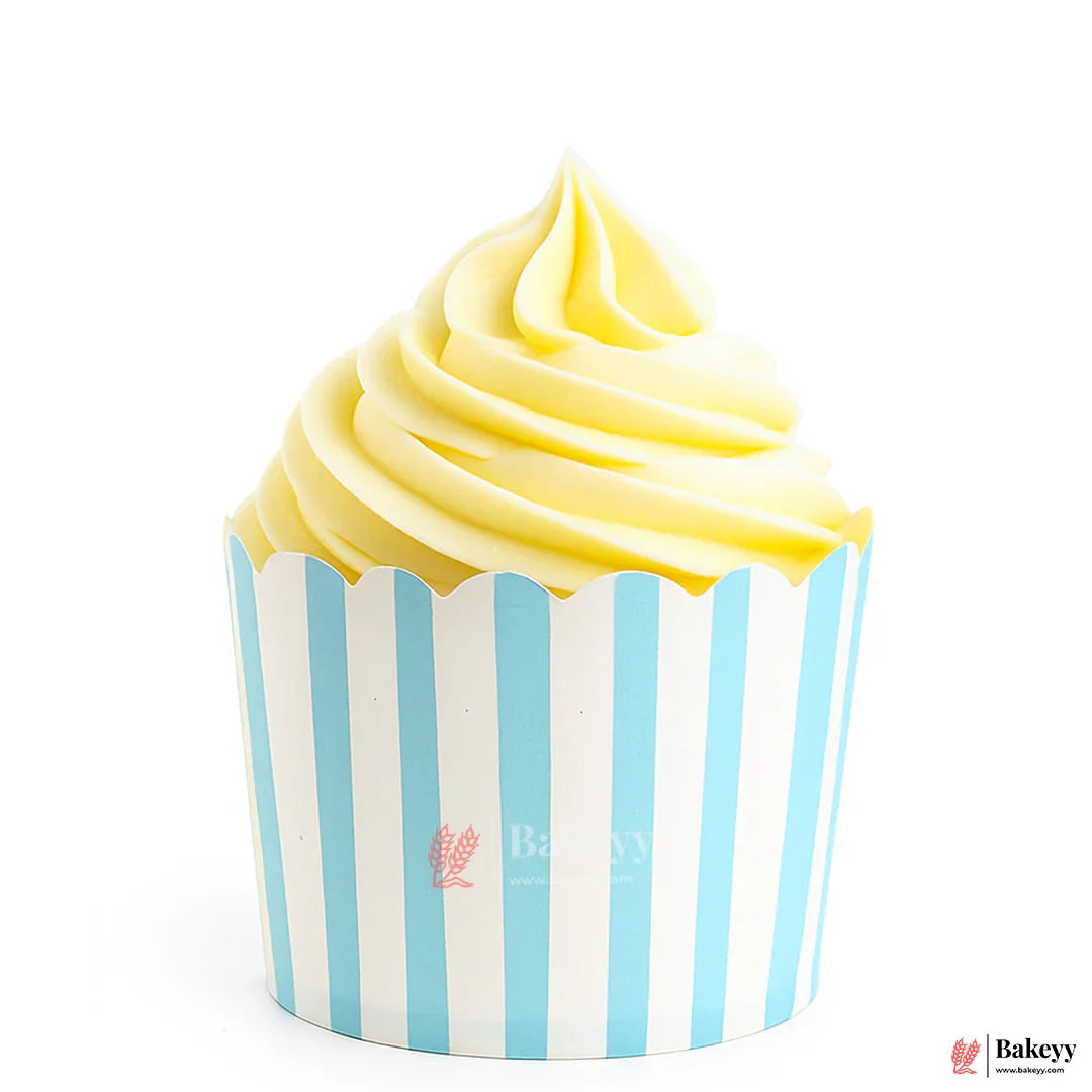 6cm | White And Turquoise Line Muffin Cup | Pack of 50