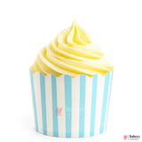 6cm | White And Turquoise Line Muffin Cup | Pack of 50
