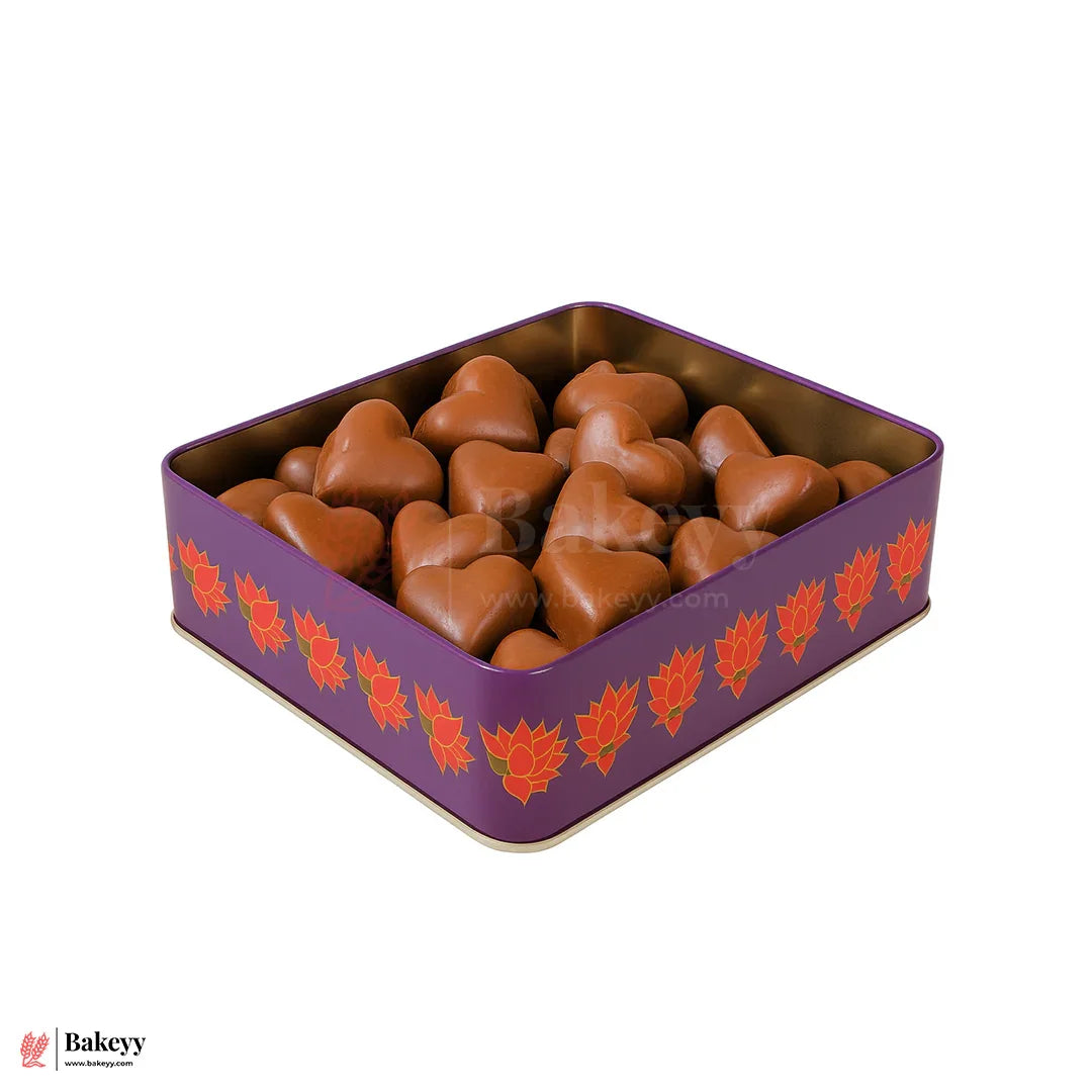 Premium Floral Printed Rectangle Tin Box | Purple With Floral Printed – 7x6x2 inch | Gift Box for Chocolates, Dry Fruits, Sweets| Pack Of 2