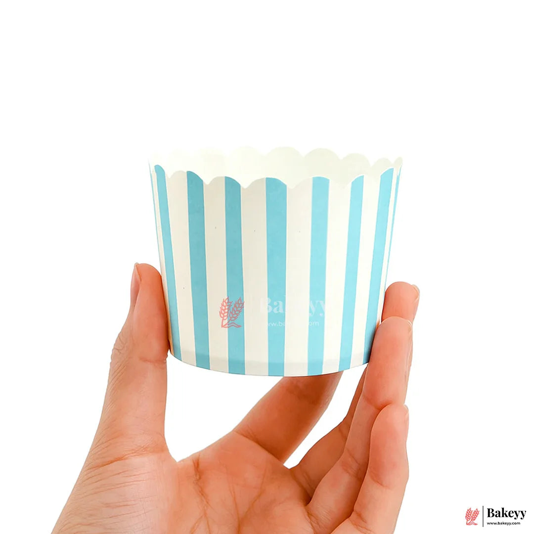 6cm | White And Turquoise Line Muffin Cup | Pack of 50
