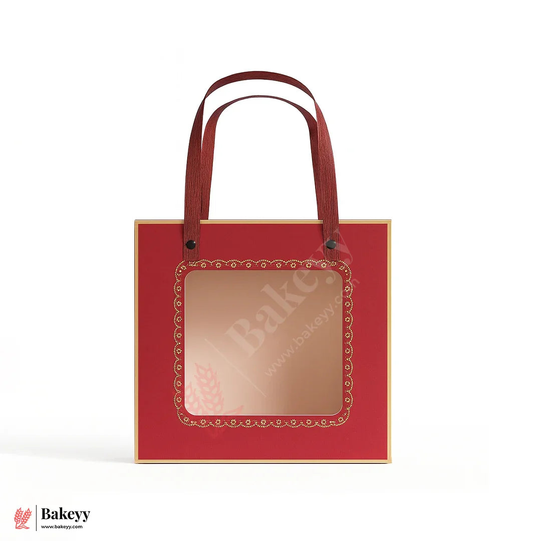 2 in 1 Premium Sparkle Red Window Gift Bag Come Box | 25x25x10cm | Pack Of 10