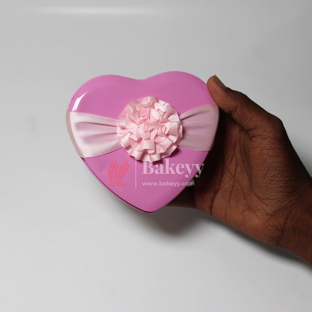 Large | 10.5x10.5x4.5 cm| Pink Heart Empty Decorative Tin Box | Gift Box | Chocolate Box | Sweet Box | Jewellery Box | Luxury Box | Pack Of 6