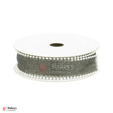 11651 | 9mtr Metallic gray Net Ribbon with Double Pearl Edging – Decorative Roll for Bouquets, Gift Wrapping & Crafts