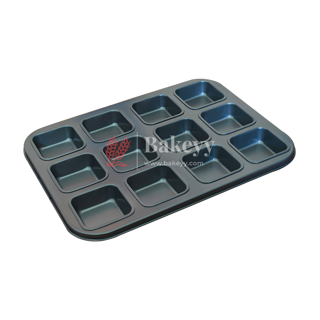 Brownie Cake Pan, 12-Cavity Non-Stick Square Muffin Pan Blondie Bakeware, Heavy Duty Carbon Steel Pan for Oven Baking