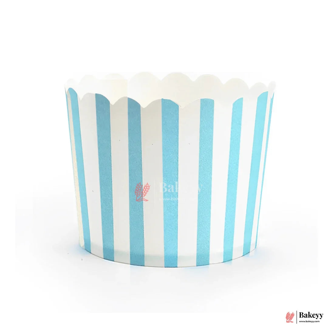 6cm | White And Turquoise Line Muffin Cup | Pack of 50