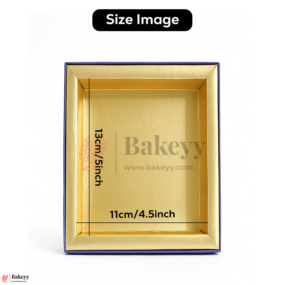 250g (6x5.5x1.5 Inch) Premium Blue Festive Sweet Box with Golden Base | Rigid Sweet Box with Golden Interior Pack Of 1