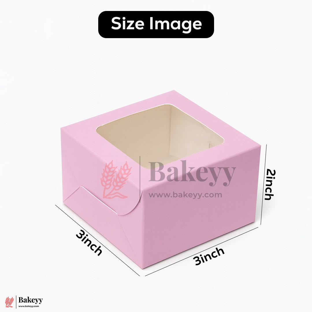 3x3x2 inch | 1 Brownie Box with Window – Pink | cookie packaging box | cookie box with clear window | Gift box | Pack of 50
