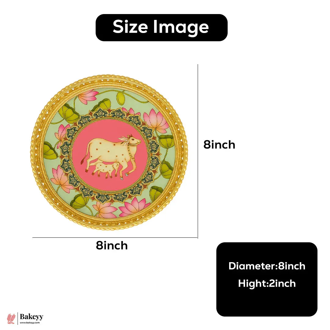 8 Inch Elegant Gold Plated Decorative Pooja Thali | Round Metal Tray Home Decor Items | Pichwai Tray for Return Gifts | Decorative Tray - Bakeyy.com - India - 8 Inch Elegant Gold Plated Decorative Pooja Thali | Round Metal Tray Home Decor Items | Pichwai Tray for Return Gifts | Decorative Tray - Default Title