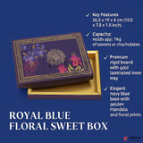 One Kg Sweet Box | 10.5x7.5x1.5 Inch |  Royal Blue Floral Sweet Box with Golden Tray 1 Piece