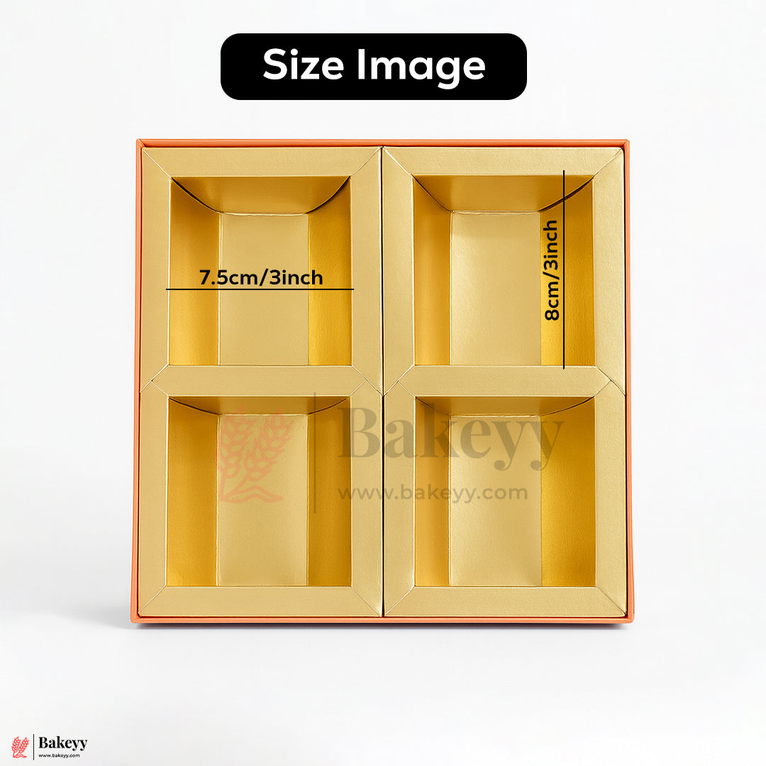 8x8x1.5 Inch | Rigid Dry Fruit Box | Elegant 4-Compartment Festive Hamper Box with Window Lid | Elegant Floral Design | Pack Of 1