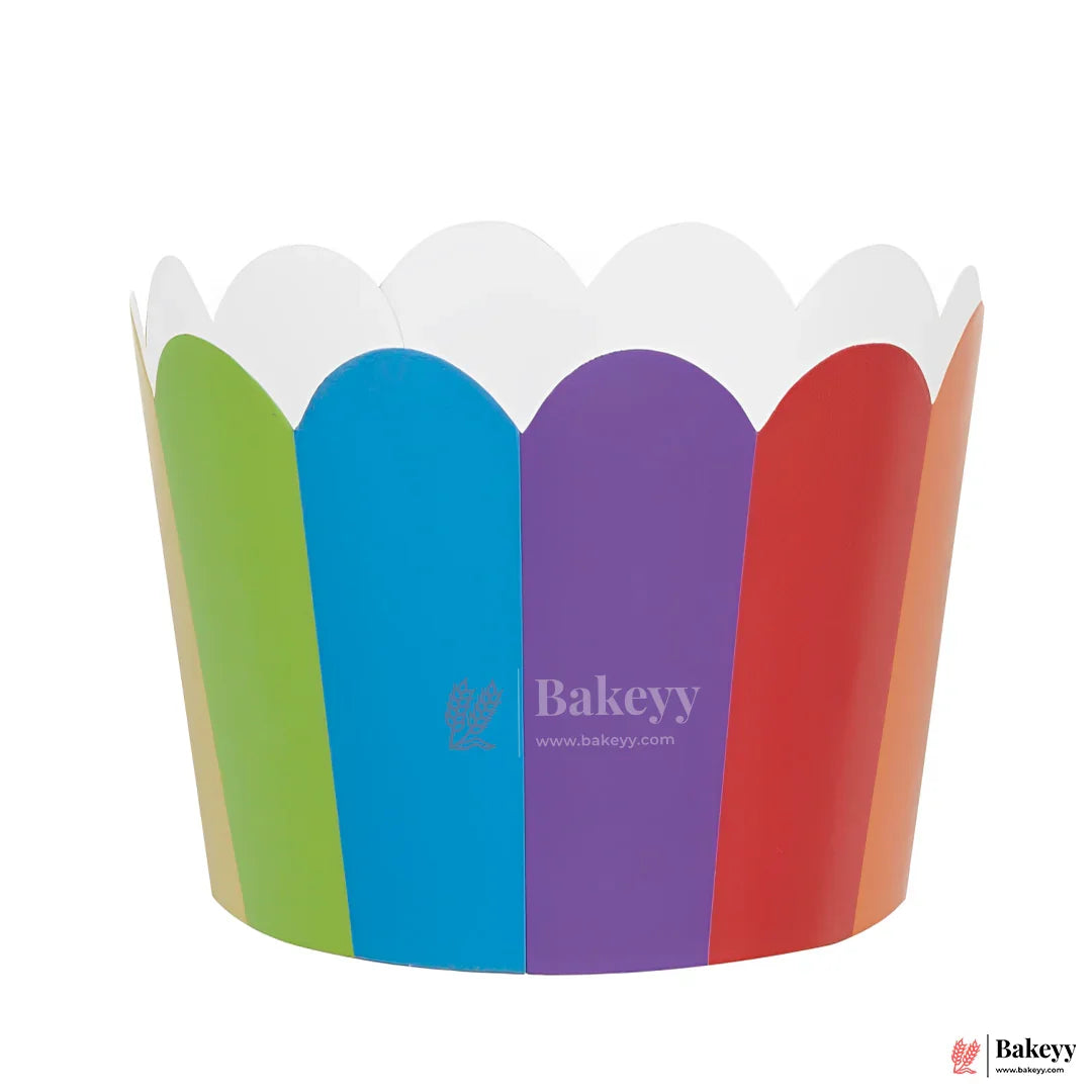 5cm | Rainbow  Design Striped Scallop-Edge Baking Cups – Premium Paper Muffin Cup Liners |Pack Of 50