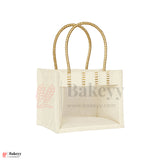 21x21x15 CM | Cream 4 Jar Ethnic Jute Gift Bag with Front Window & Golden Handle – 1 Piece