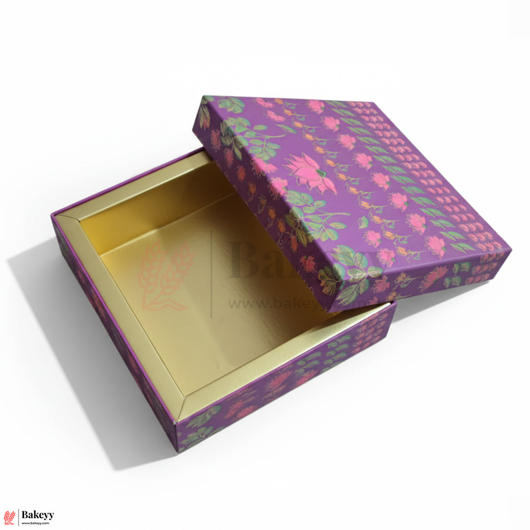 500 GM Sweet Box | 7.5x6x1.5 Inch | Elegant Lotus Design Sweet Gift Box with Golden Tray| 1 Piece