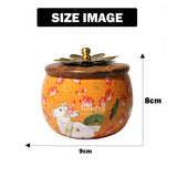 Yellow Handcrafted Decorative Jar with Floral Wooden Lid (Pack Of 1)