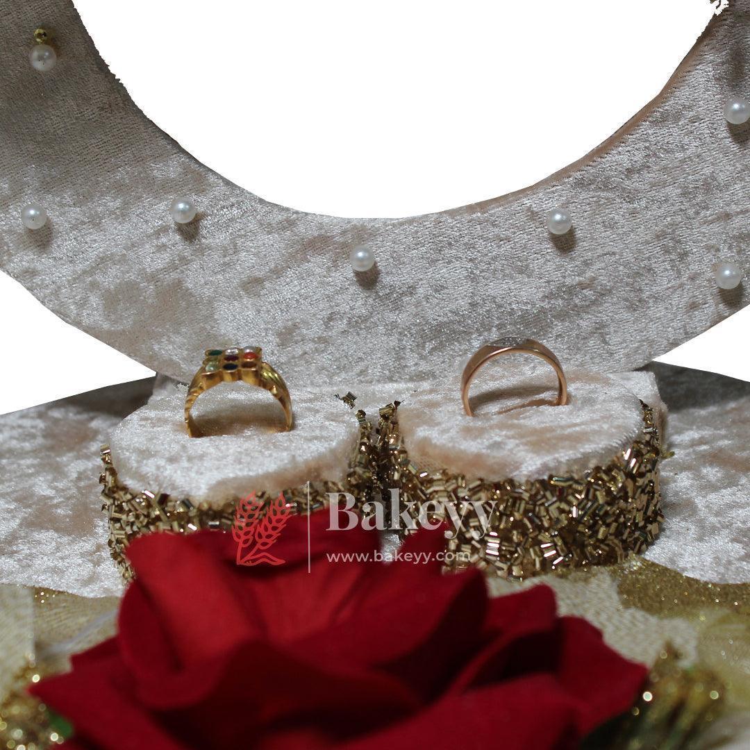 Elegant Floral Ring Decor with Gold and Red Accents |Velvet Floral Wedding Ring Platter | Elegant Display for Engagements and Ceremonies - Bakeyy.com - India - Elegant Floral Ring Decor with Gold and Red Accents |Velvet Floral Wedding Ring Platter | Elegant Display for Engagements and Ceremonies - Default Title