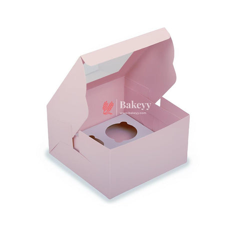 4 Cupcake Box | With Window On The Top | Pink Color | - Bakeyy.com - India - 4 Cupcake Box | With Window On The Top | Pink Color | - Pack of 10