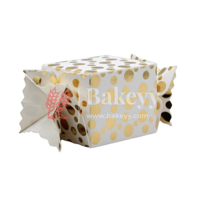 White & Metallic Gold Doted Gift Favour Boxes | pack of 10 - Bakeyy.com