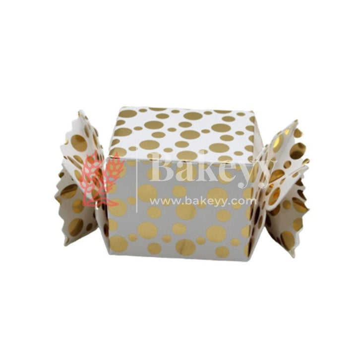 White & Metallic Gold Doted Gift Favour Boxes | pack of 10 - Bakeyy.com