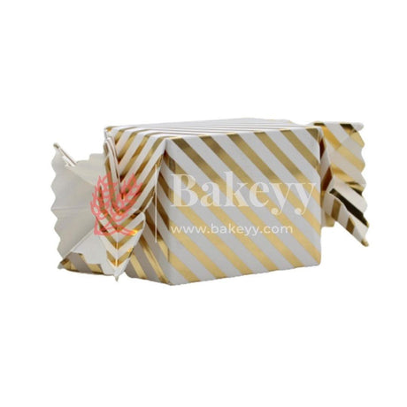 White & Metallic Gold Striped Gift Favour Boxes - Bakeyy.com - India - White & Metallic Gold Striped Gift Favour Boxes - Default Title