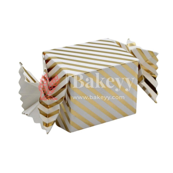 White & Metallic Gold Striped Gift Favour Boxes - Bakeyy.com