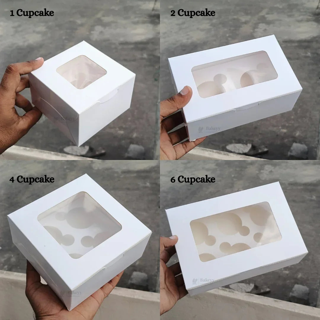 White Cupcake Box | With and Without Handle | Premium Cake Packaging Box for Cupcakes & Muffins | Multiple Cavity Options | Pack of 25 - Bakeyy.com - India - White Cupcake Box | With and Without Handle | Premium Cake Packaging Box for Cupcakes & Muffins | Multiple Cavity Options | Pack of 25 - 1 Cupcake / Without Handle 365.00
