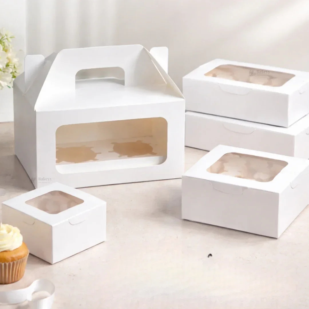 White Cupcake Box | With and Without Handle | Premium Cake Packaging Box for Cupcakes & Muffins | Multiple Cavity Options | Pack of 25 - Bakeyy.com - India - White Cupcake Box | With and Without Handle | Premium Cake Packaging Box for Cupcakes & Muffins | Multiple Cavity Options | Pack of 25 - 1 Cupcake / Without Handle 365.00