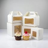 White Cupcake Box | With and Without Handle | Premium Cake Packaging Box for Cupcakes & Muffins | Multiple Cavity Options | Pack of 25