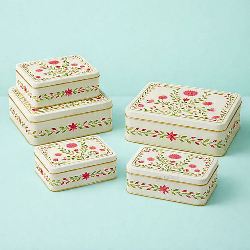 Premium Elegant Floral Tin Box – Pink & Gold Accents| Pack of 1