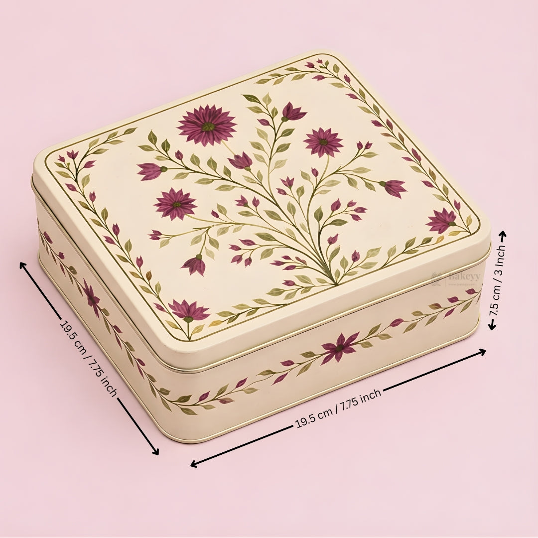 Premium Elegant Floral Tin Box – Pink & Gold Accents| Pack of 1