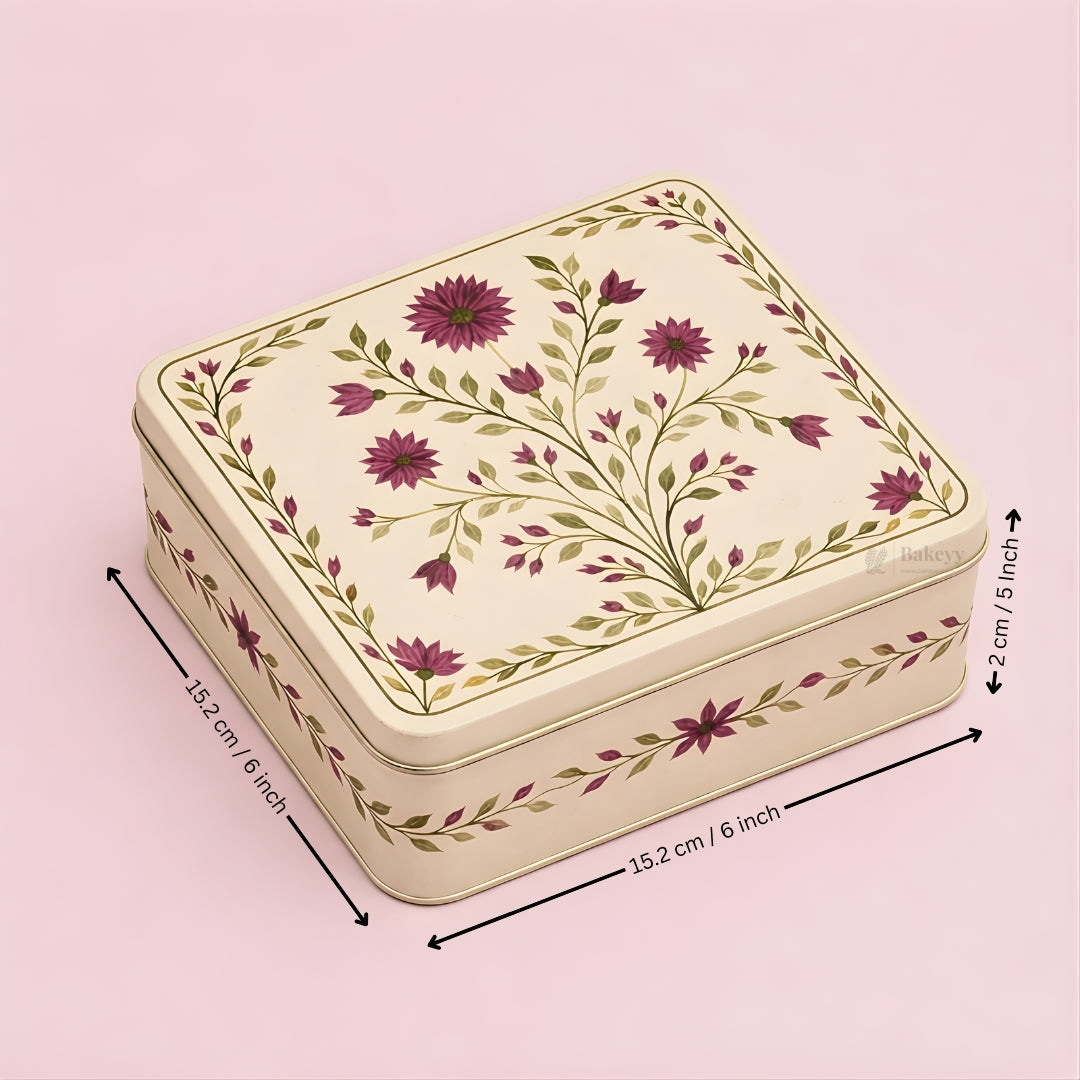 Premium Elegant Floral Tin Box – Pink & Gold Accents| Pack of 1