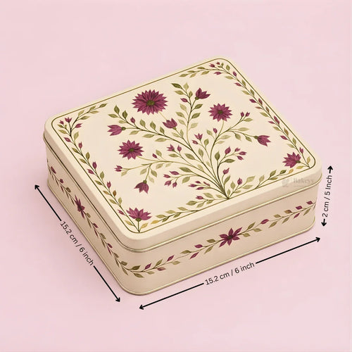 Premium Elegant Floral Tin Box – Pink & Gold Accents| Pack of 1