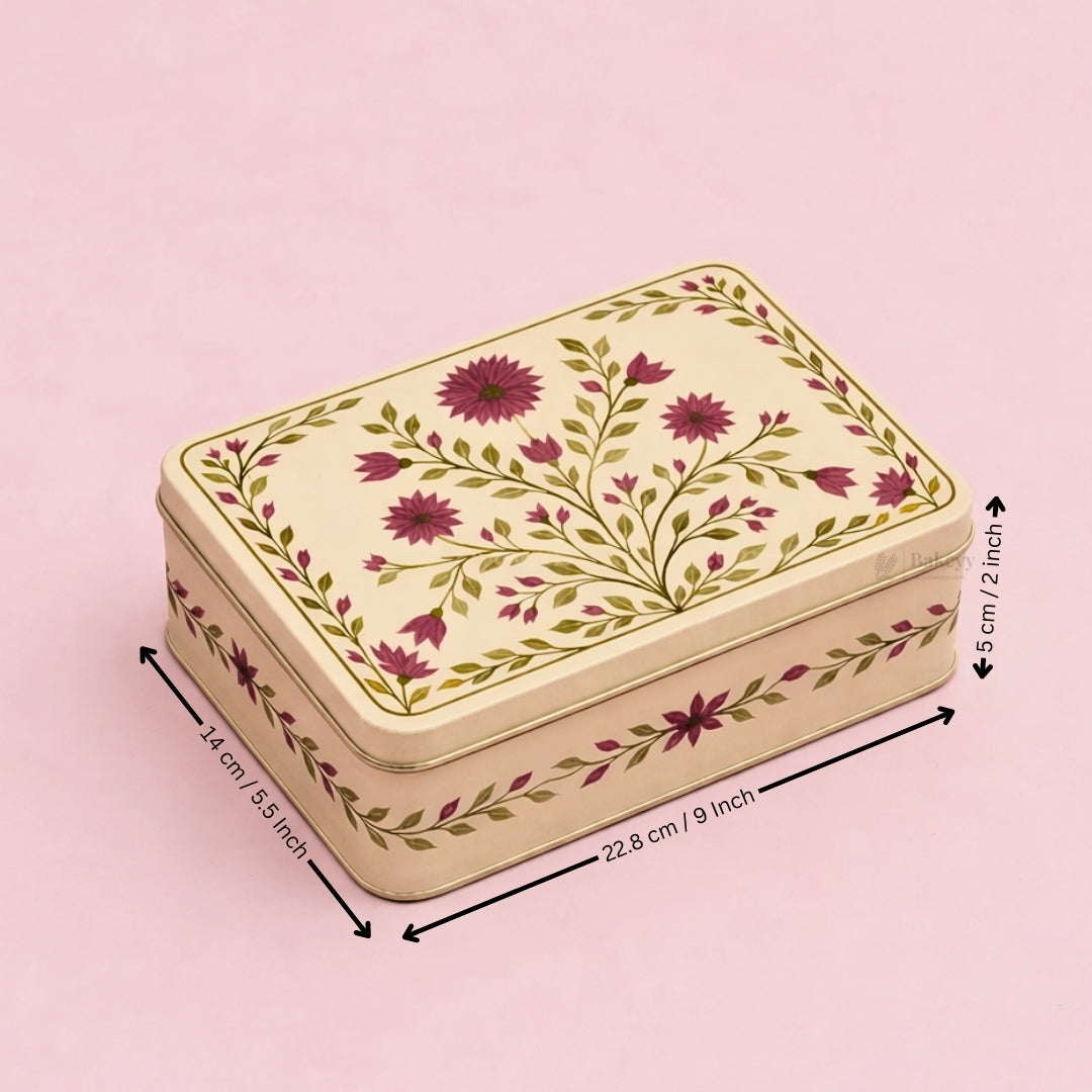 Premium Elegant Floral Tin Box – Pink & Gold Accents| Pack of 1