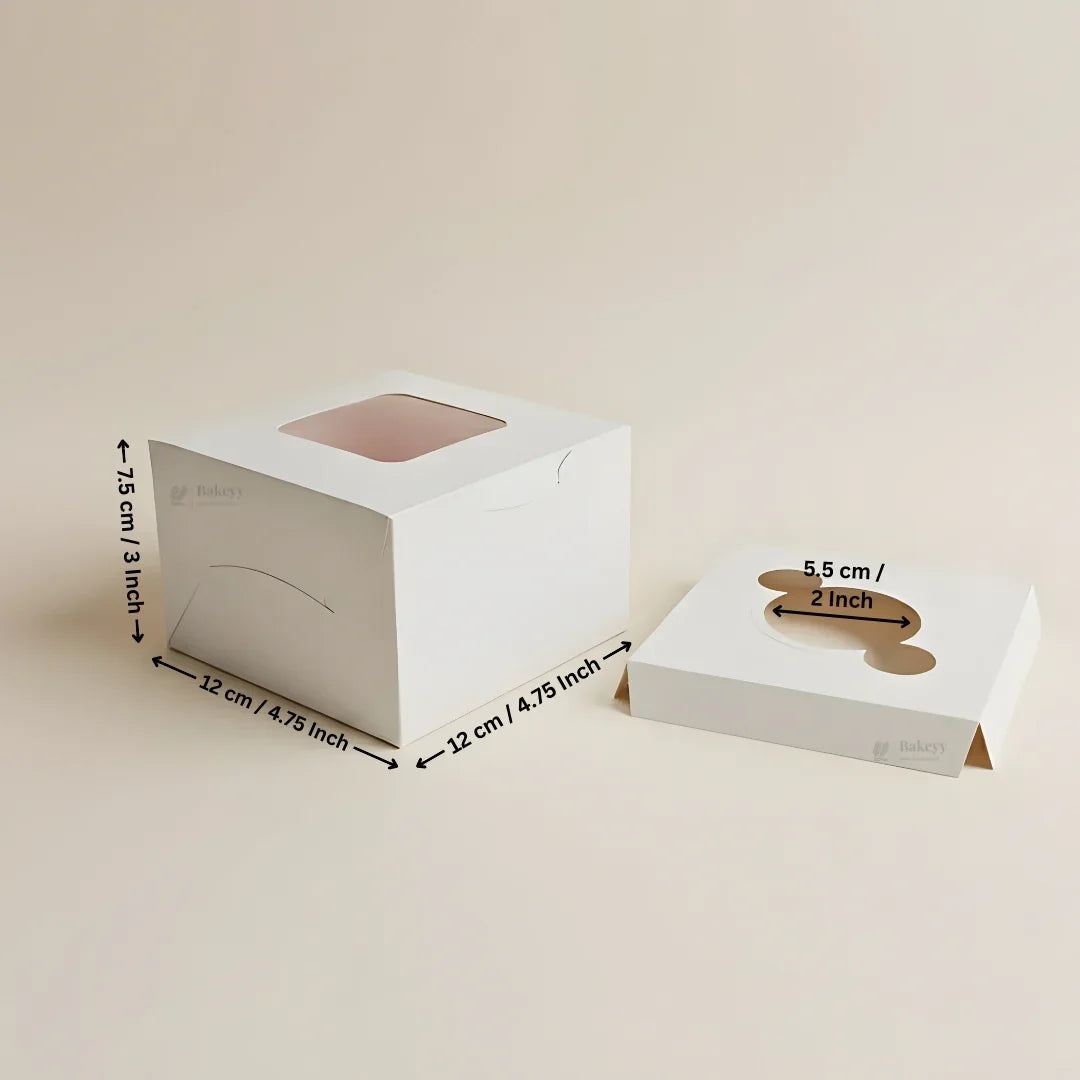 White Cupcake Box | With and Without Handle | Premium Cake Packaging Box for Cupcakes & Muffins | Multiple Cavity Options | Pack of 25