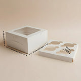 White Cupcake Box | With and Without Handle | Premium Cake Packaging Box for Cupcakes & Muffins | Multiple Cavity Options | Pack of 25