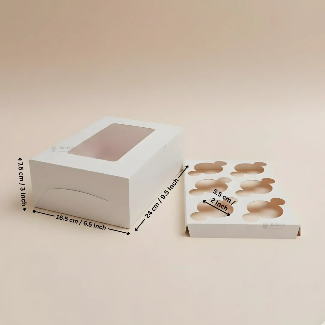White Cupcake Box | With and Without Handle | Premium Cake Packaging Box for Cupcakes & Muffins | Multiple Cavity Options | Pack of 25