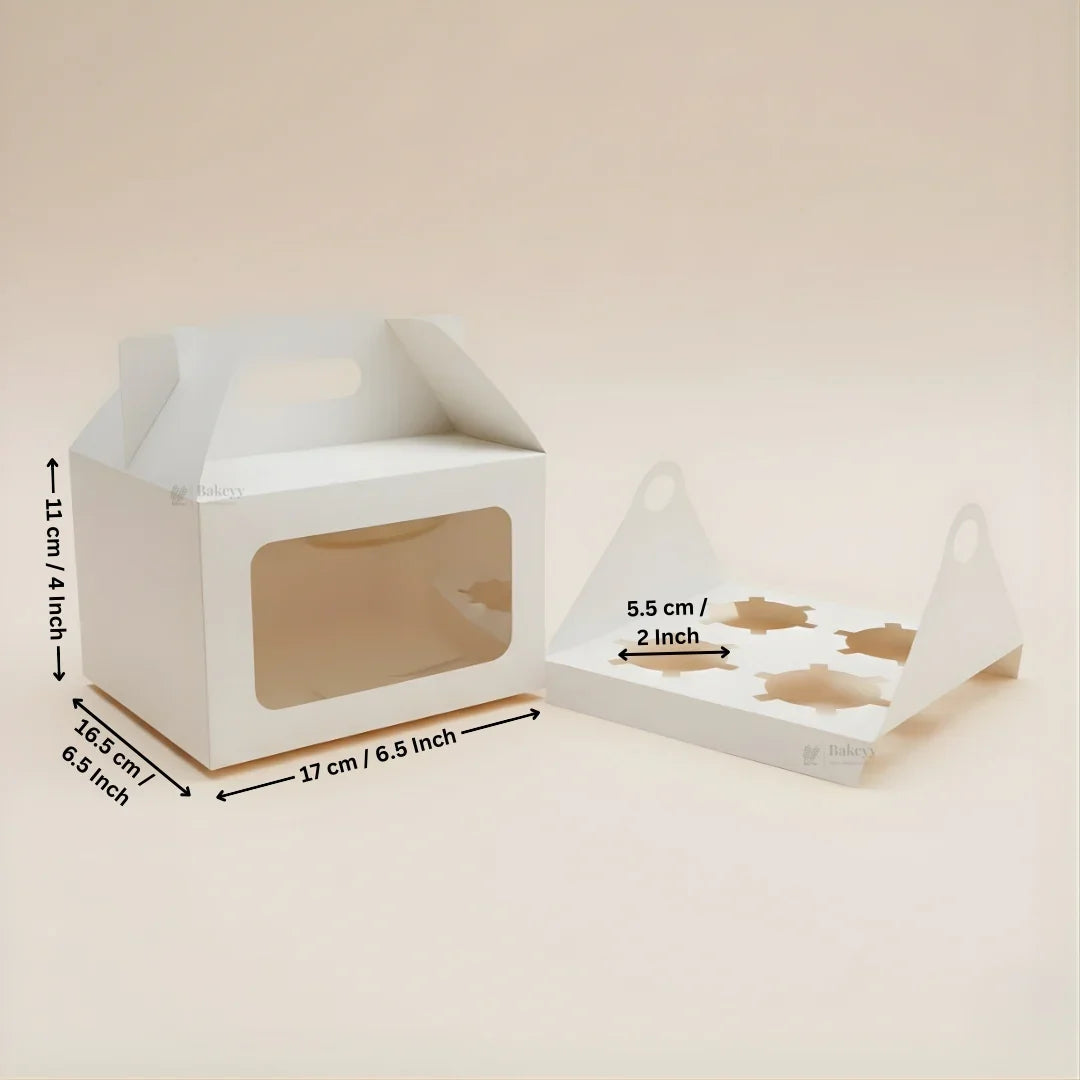 White Cupcake Box | With and Without Handle | Premium Cake Packaging Box for Cupcakes & Muffins | Multiple Cavity Options | Pack of 25