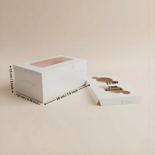 White Cupcake Box | With and Without Handle | Premium Cake Packaging Box for Cupcakes & Muffins | Multiple Cavity Options | Pack of 25