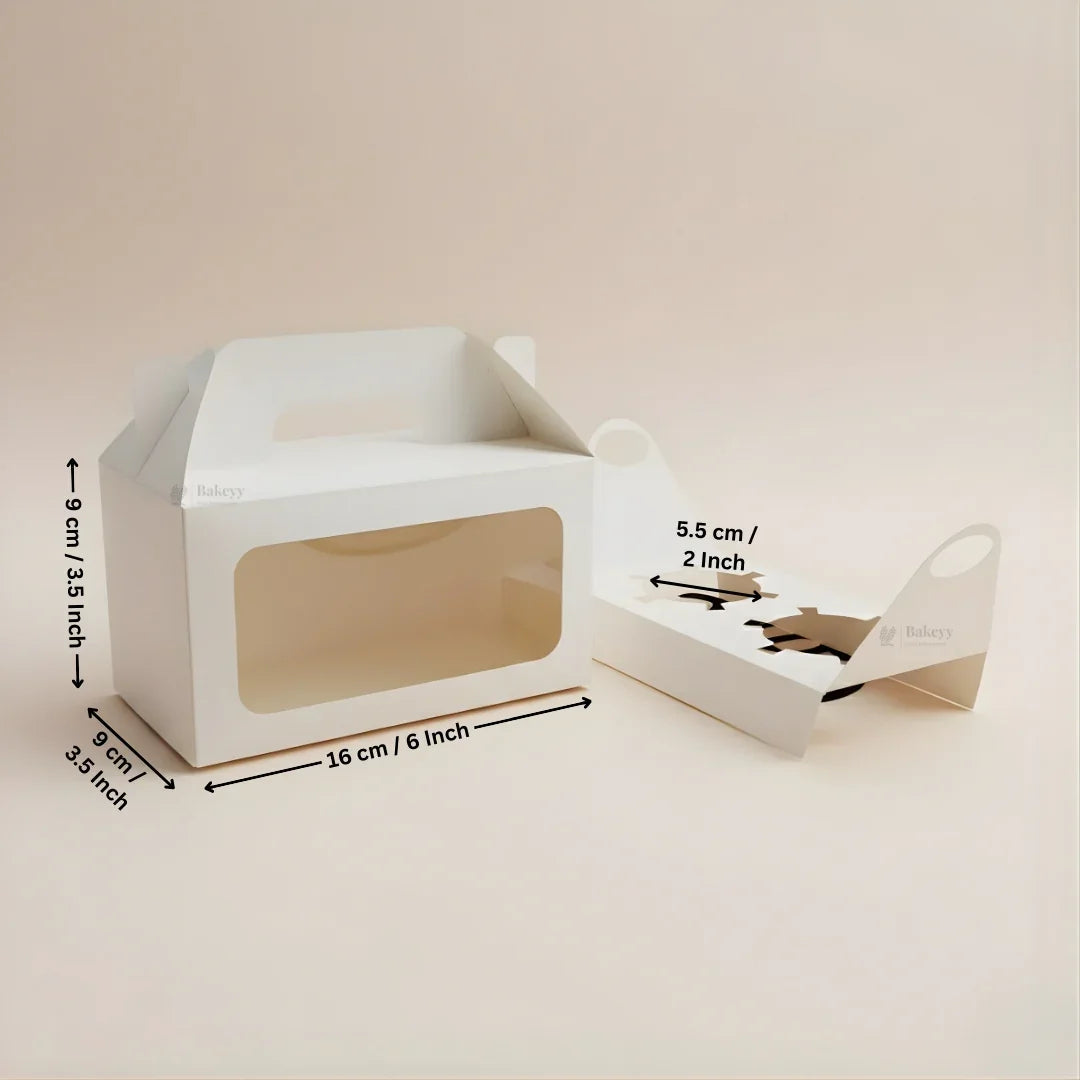 White Cupcake Box | With and Without Handle | Premium Cake Packaging Box for Cupcakes & Muffins | Multiple Cavity Options | Pack of 25