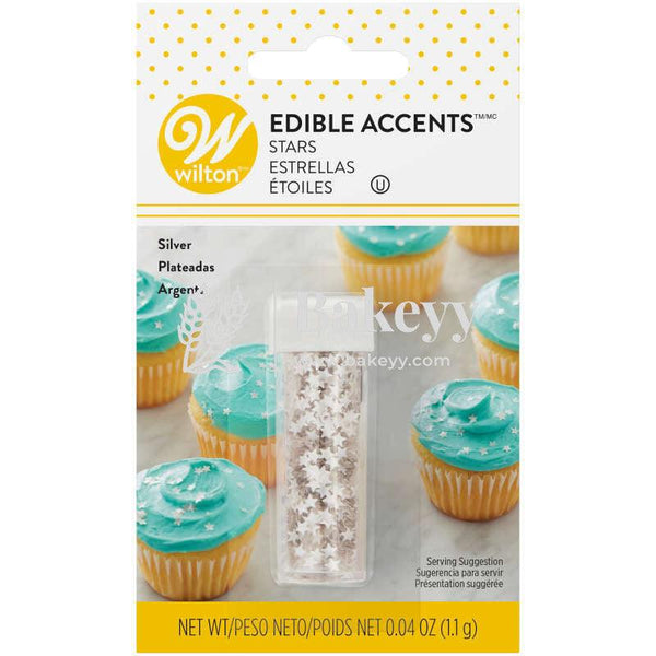Wilton Edible Accents | Silver Stars | Edible Glitter - Bakeyy.com