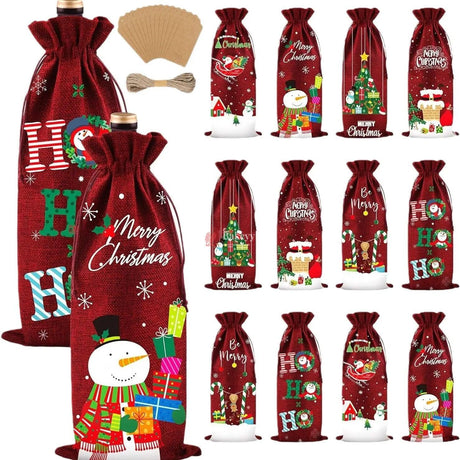 WINE Bottle Jute Bag Christmas Design | PACK OF 10 | Potli Bag | Gift Bag - Bakeyy.com - India - WINE Bottle Jute Bag Christmas Design | PACK OF 10 | Potli Bag | Gift Bag - Wine red